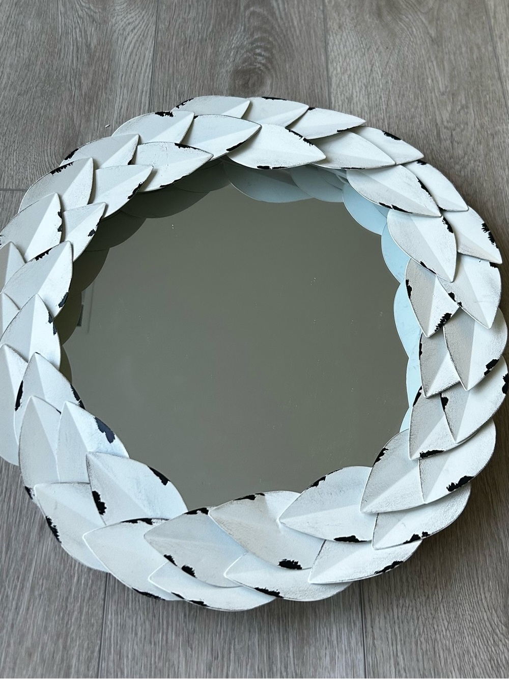 Hobby Lobby White Leaf-Edge Round Wall Mirror